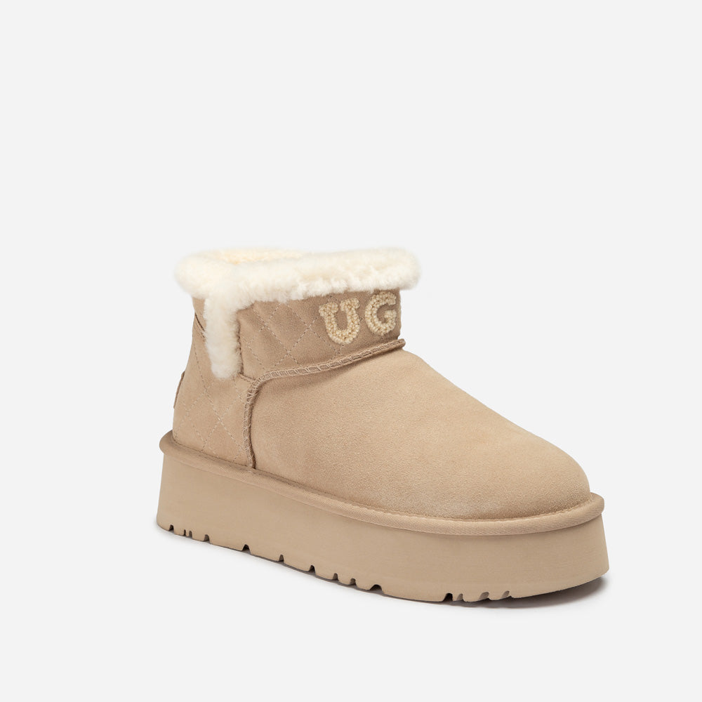 OZWEAR UGG  Bondi Matelassé Platform Shearling Ultra Mini Boots