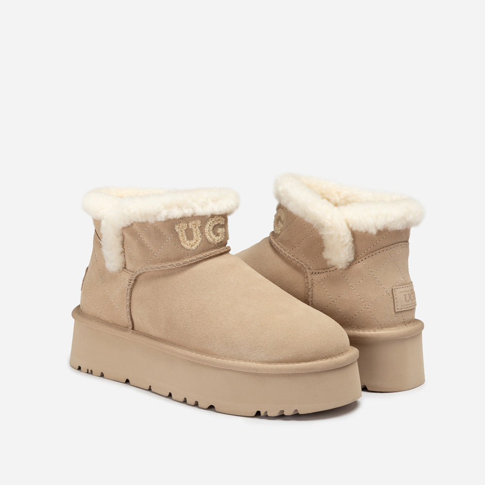 OZWEAR UGG  Bondi Matelassé Platform Shearling Ultra Mini Boots