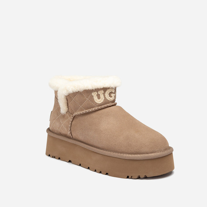 OZWEAR UGG  Bondi Matelassé Platform Shearling Ultra Mini Boots