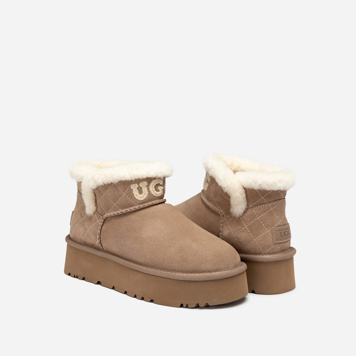 OZWEAR UGG  Bondi Matelassé Platform Shearling Ultra Mini Boots