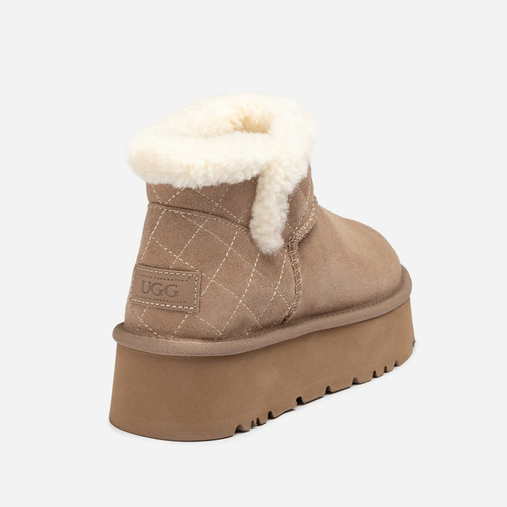 OZWEAR UGG  Bondi Matelassé Platform Shearling Ultra Mini Boots