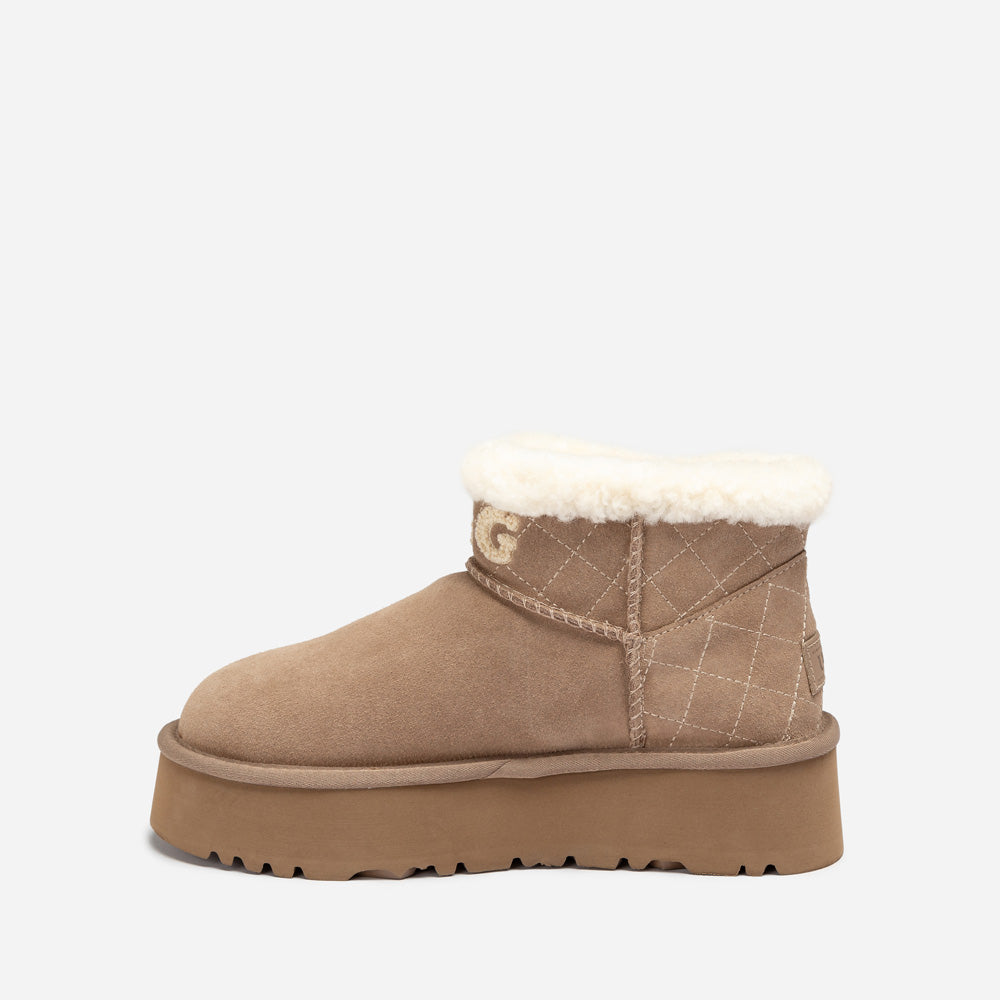 OZWEAR UGG  Bondi Matelassé Platform Shearling Ultra Mini Boots