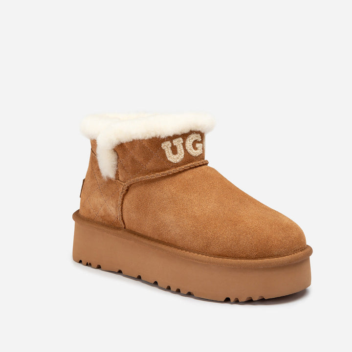 OZWEAR UGG  Bondi Matelassé Platform Shearling Ultra Mini Boots