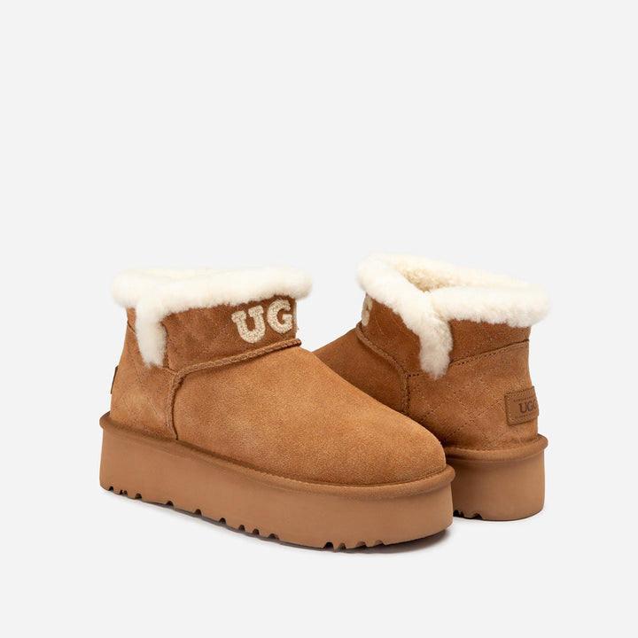 OZWEAR UGG  Bondi Matelassé Platform Shearling Ultra Mini Boots