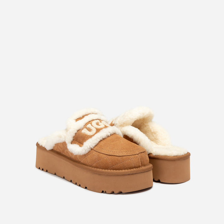 OZWEAR UGG  Violet Matelasse Shearling Platform Slipper