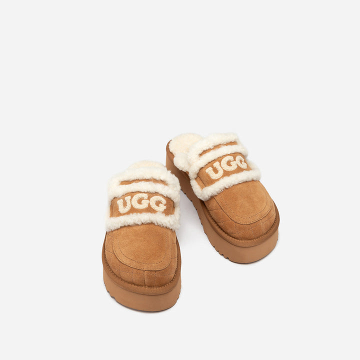 OZWEAR UGG  Violet Matelasse Shearling Platform Slipper