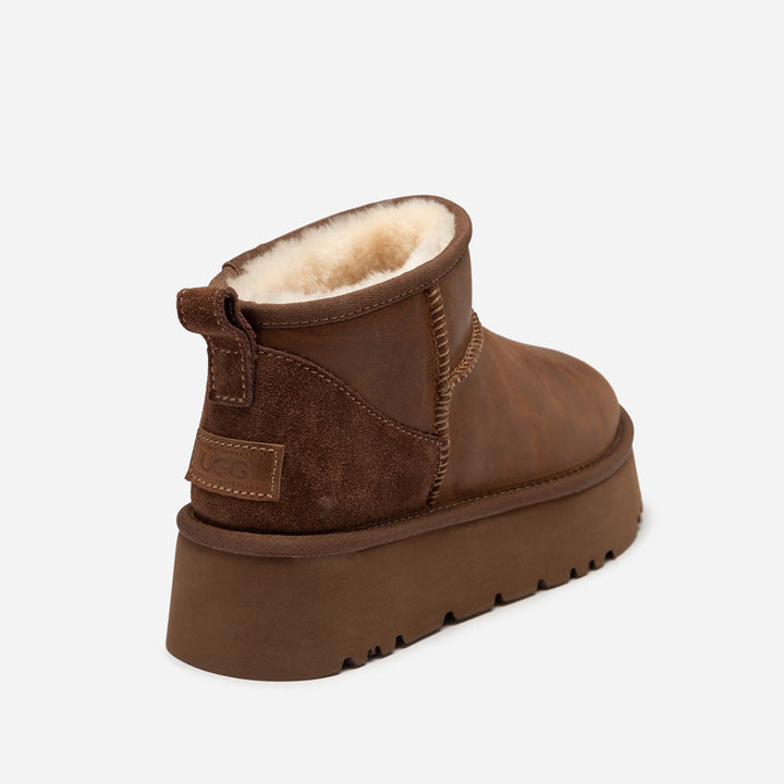 OZWEAR UGG Classic Platform Ultra Mini Boot (Oiled Leather) (4.5cm)