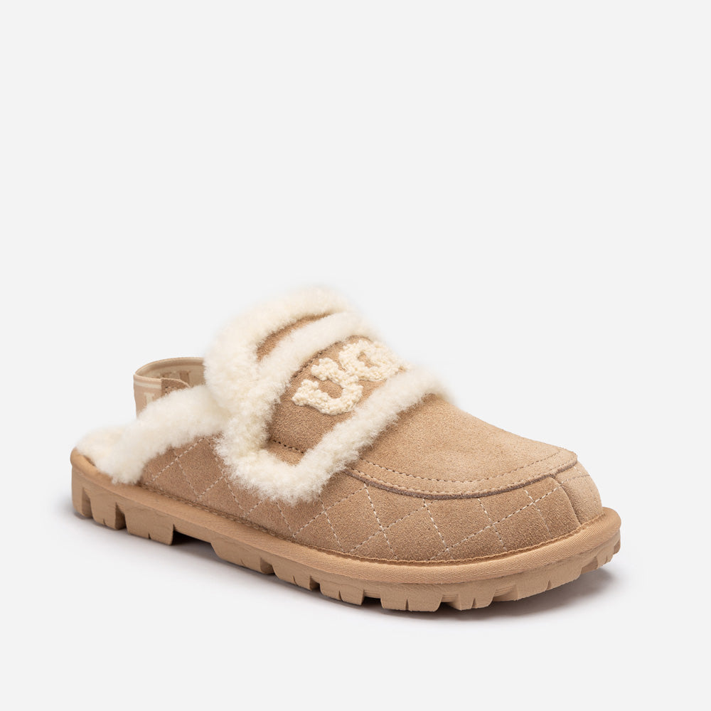 OZWEAR UGG Violet Matelassé Shearling Slipper (Elastic Logo, Detachable Feature)