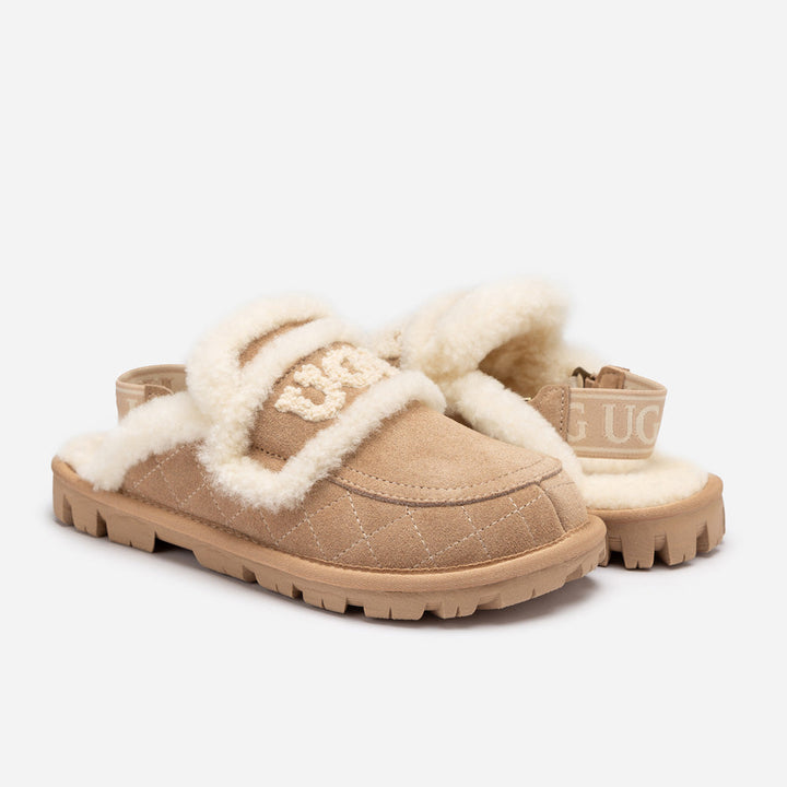 OZWEAR UGG Violet Matelassé Shearling Slipper (Elastic Logo, Detachable Feature)