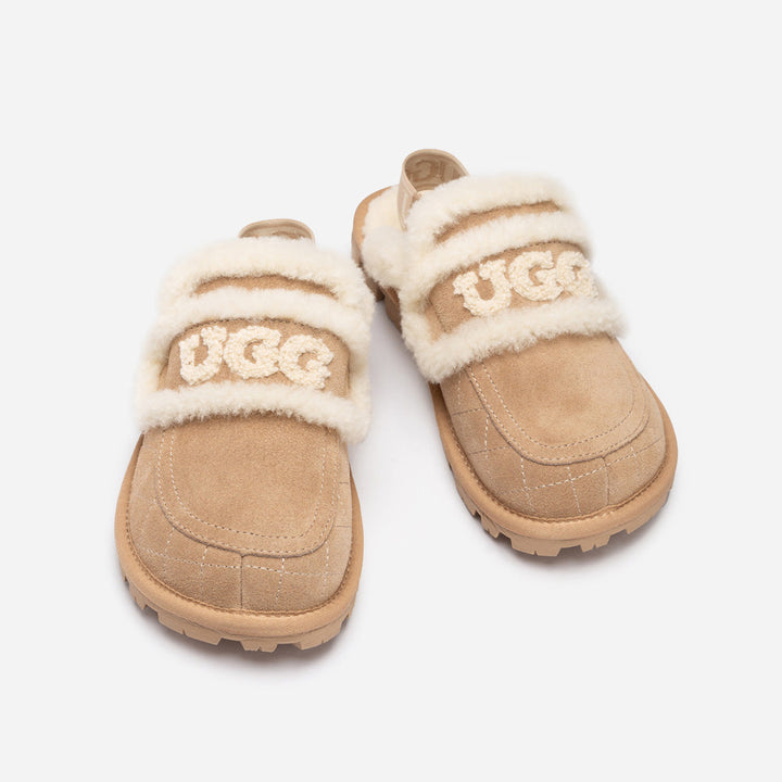 OZWEAR UGG Violet Matelassé Shearling Slipper (Elastic Logo, Detachable Feature)
