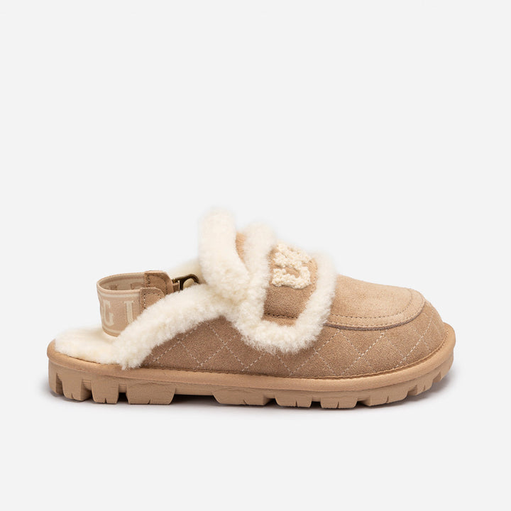 OZWEAR UGG Violet Matelassé Shearling Slipper (Elastic Logo, Detachable Feature)