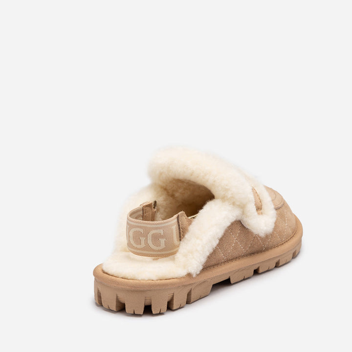 OZWEAR UGG Violet Matelassé Shearling Slipper (Elastic Logo, Detachable Feature)
