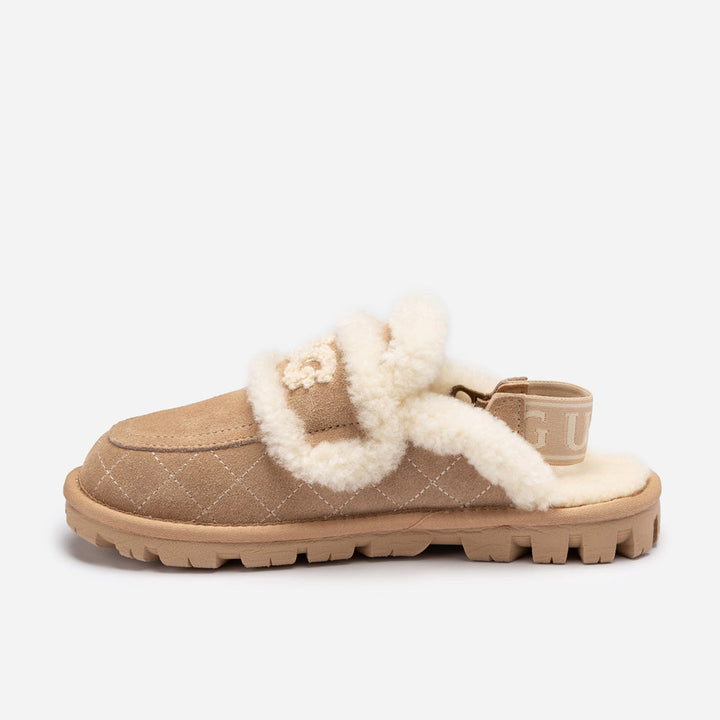 OZWEAR UGG Violet Matelassé Shearling Slipper (Elastic Logo, Detachable Feature)