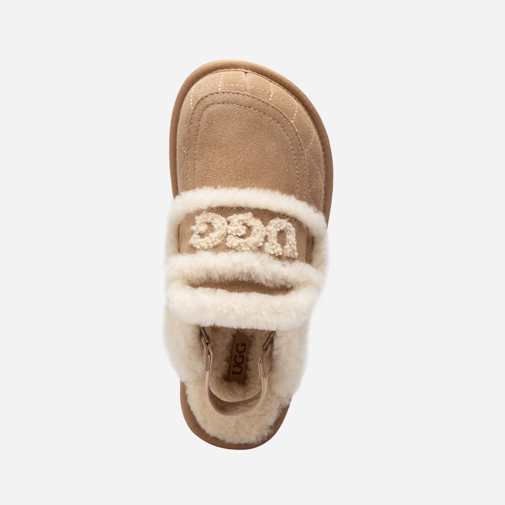 OZWEAR UGG Violet Matelassé Shearling Slipper (Elastic Logo, Detachable Feature)