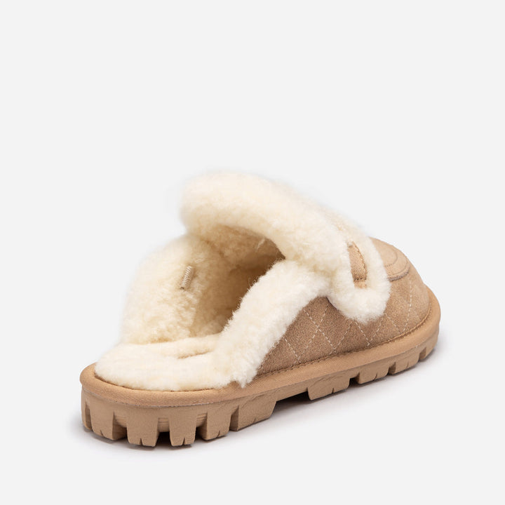 OZWEAR UGG Violet Matelassé Shearling Slipper (Elastic Logo, Detachable Feature)