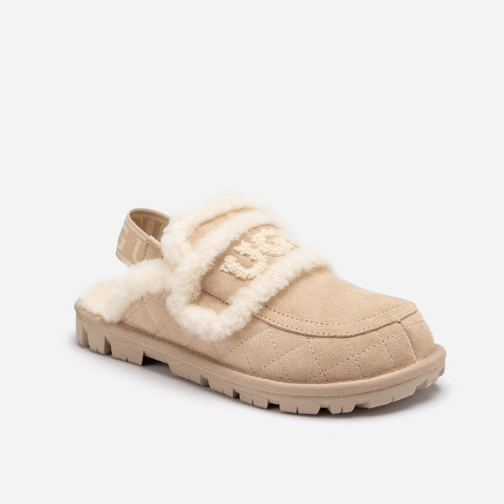 OZWEAR UGG Violet Matelassé Shearling Slipper (Elastic Logo, Detachable Feature)