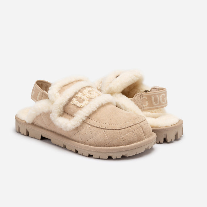 OZWEAR UGG Violet Matelassé Shearling Slipper (Elastic Logo, Detachable Feature)