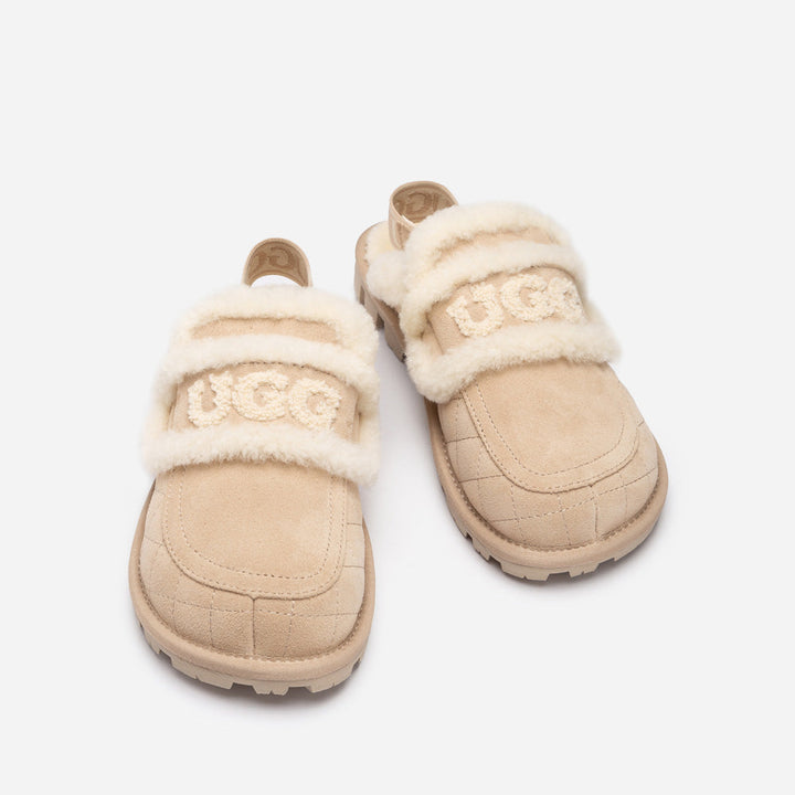 OZWEAR UGG Violet Matelassé Shearling Slipper (Elastic Logo, Detachable Feature)