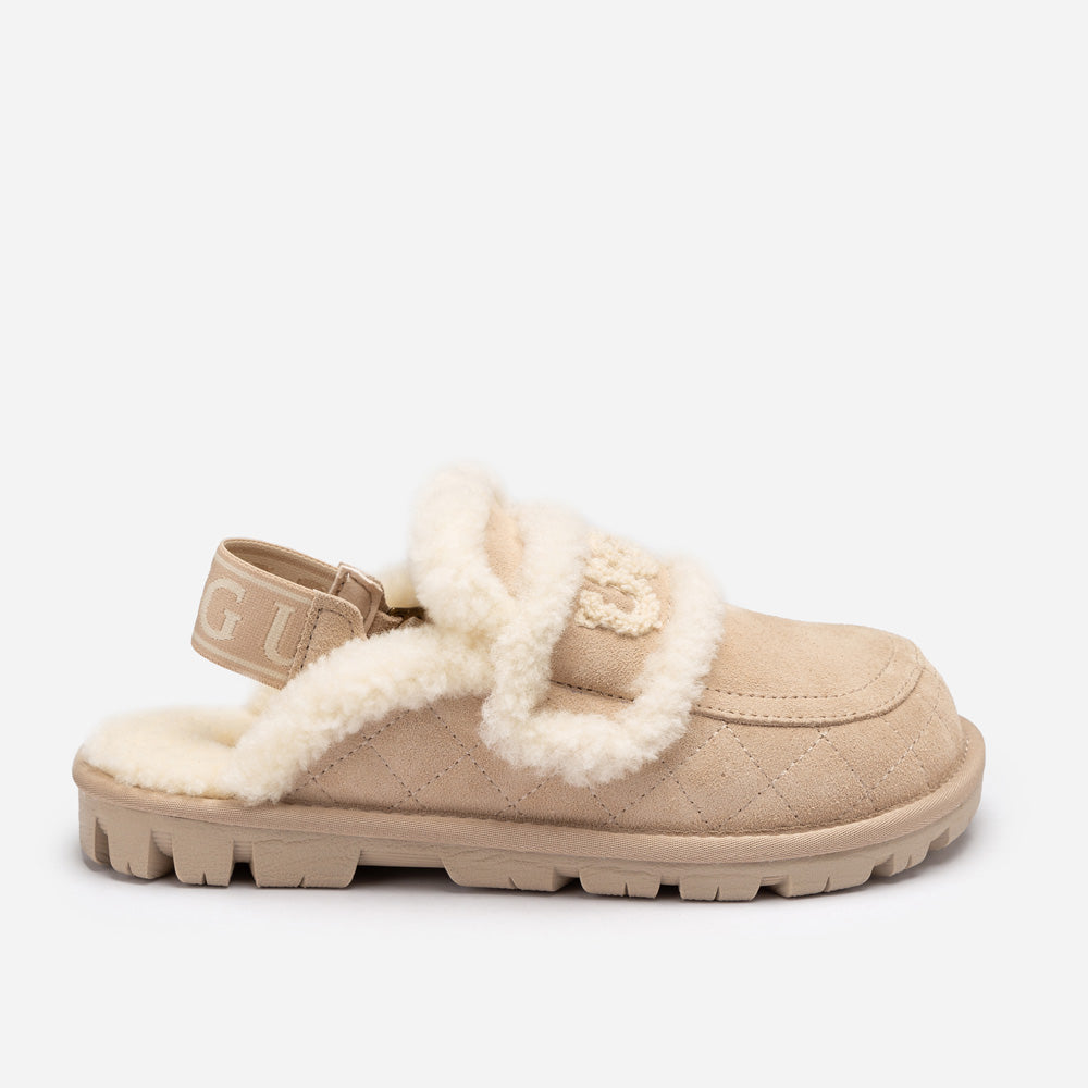 OZWEAR UGG Violet Matelassé Shearling Slipper (Elastic Logo, Detachable Feature)