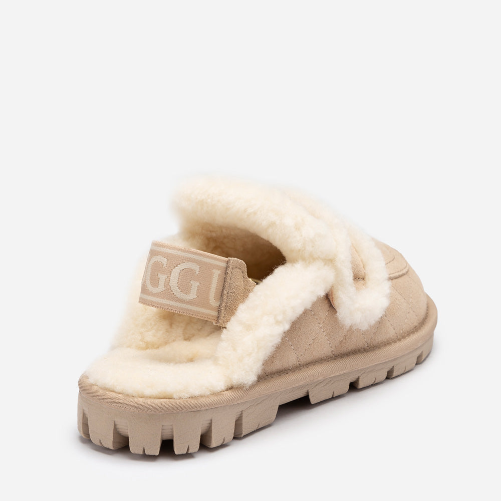 OZWEAR UGG Violet Matelassé Shearling Slipper (Elastic Logo, Detachable Feature)