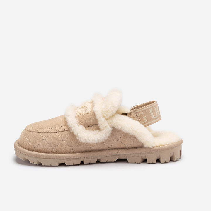 OZWEAR UGG Violet Matelassé Shearling Slipper (Elastic Logo, Detachable Feature)