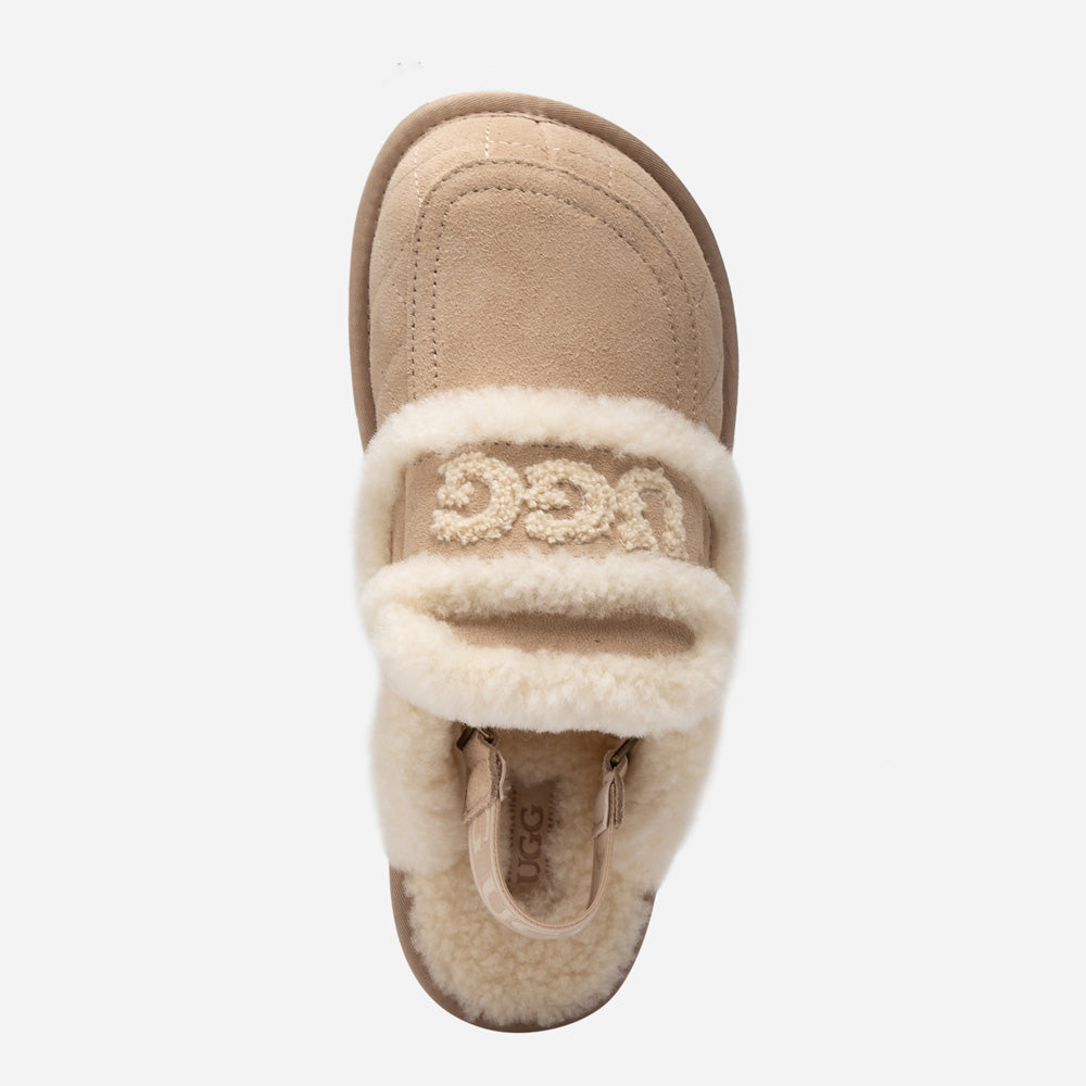 OZWEAR UGG Violet Matelassé Shearling Slipper (Elastic Logo, Detachable Feature)