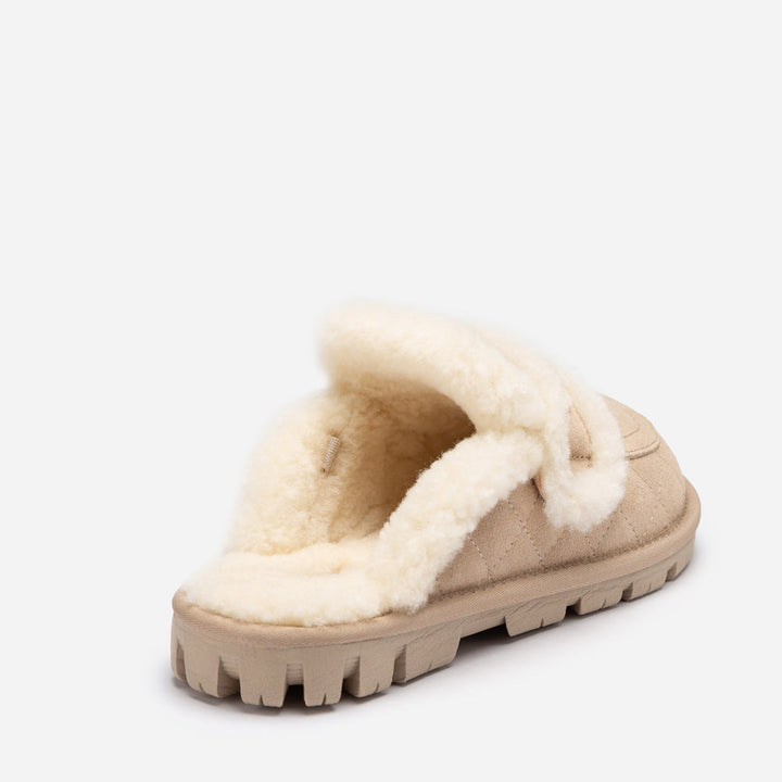 OZWEAR UGG Violet Matelassé Shearling Slipper (Elastic Logo, Detachable Feature)