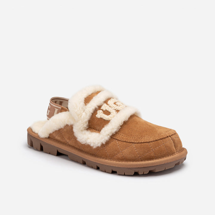 OZWEAR UGG Violet Matelassé Shearling Slipper (Elastic Logo, Detachable Feature)