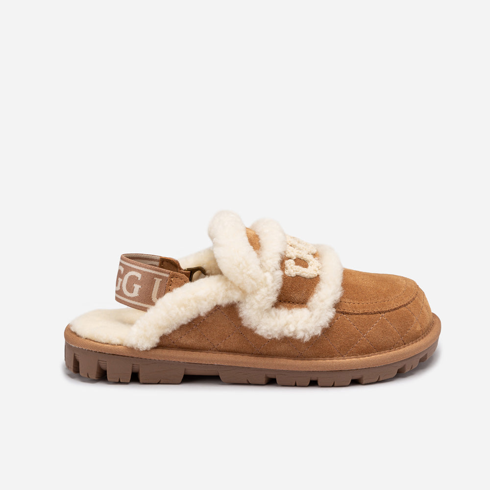 OZWEAR UGG Violet Matelassé Shearling Slipper (Elastic Logo, Detachable Feature)