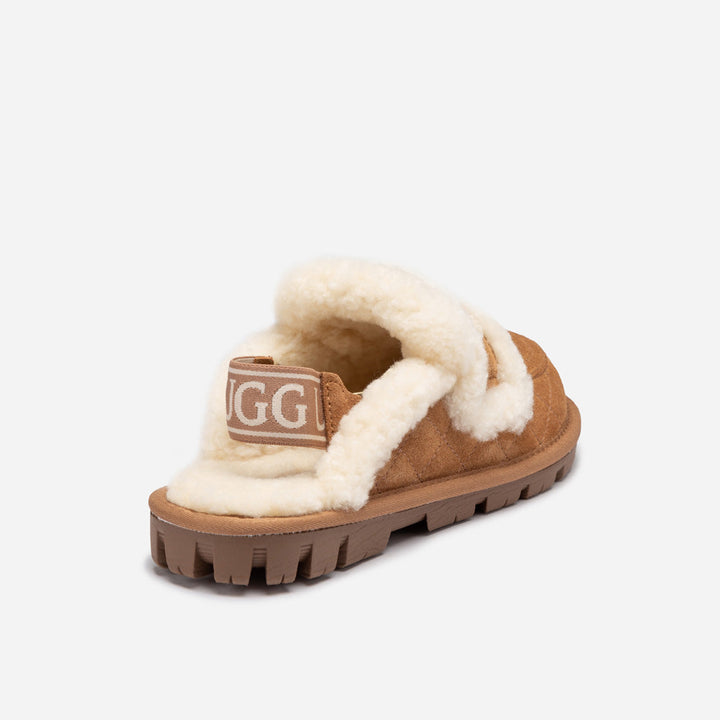 OZWEAR UGG Violet Matelassé Shearling Slipper (Elastic Logo, Detachable Feature)
