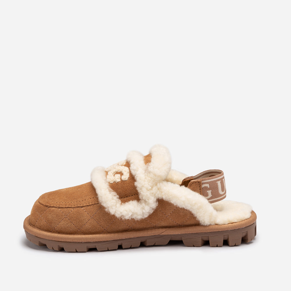 OZWEAR UGG Violet Matelassé Shearling Slipper (Elastic Logo, Detachable Feature)