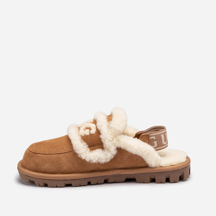 OZWEAR UGG Violet Matelassé Shearling Slipper (Elastic Logo, Detachable Feature)