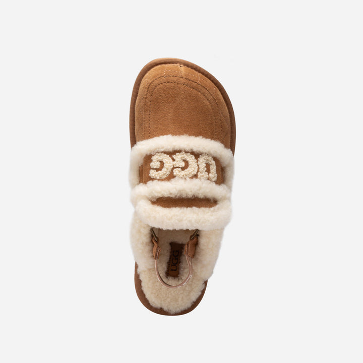OZWEAR UGG Violet Matelassé Shearling Slipper (Elastic Logo, Detachable Feature)