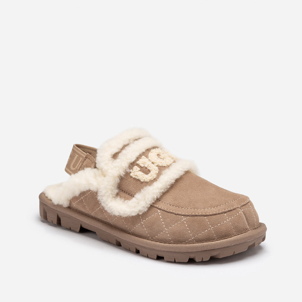 OZWEAR UGG Violet Matelassé Shearling Slipper (Elastic Logo, Detachable Feature)