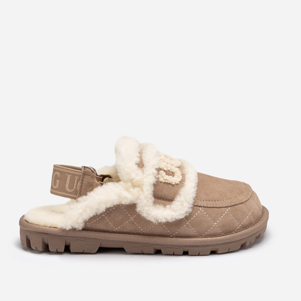 OZWEAR UGG Violet Matelassé Shearling Slipper (Elastic Logo, Detachable Feature)