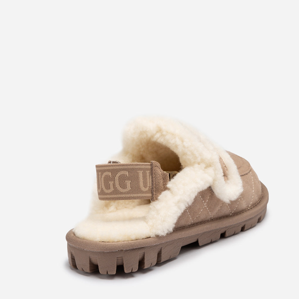 OZWEAR UGG Violet Matelassé Shearling Slipper (Elastic Logo, Detachable Feature)