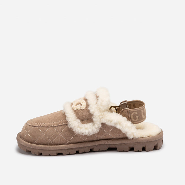 OZWEAR UGG Violet Matelassé Shearling Slipper (Elastic Logo, Detachable Feature)