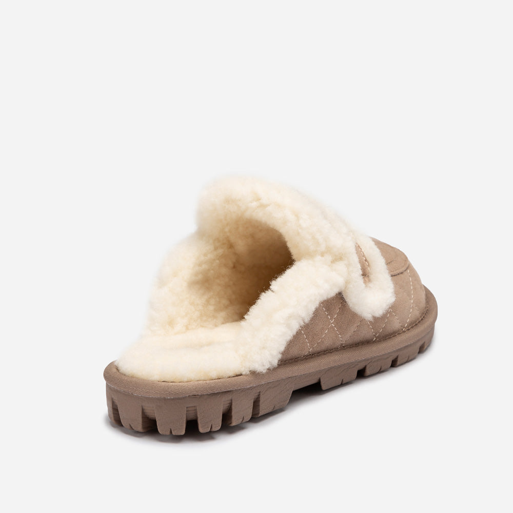 OZWEAR UGG Violet Matelassé Shearling Slipper (Elastic Logo, Detachable Feature)