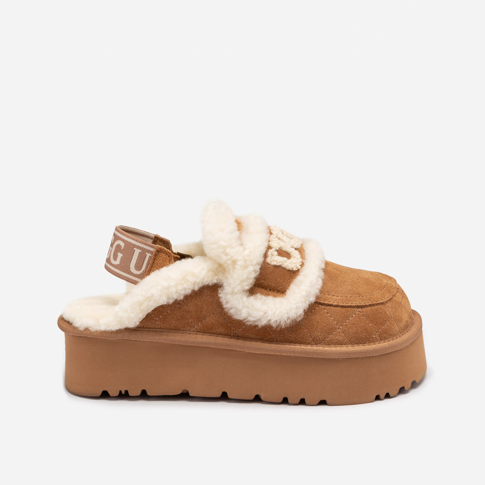 OZWEAR UGG Violet Matelassé Shearling Platform Slipper (Detachable Feature)