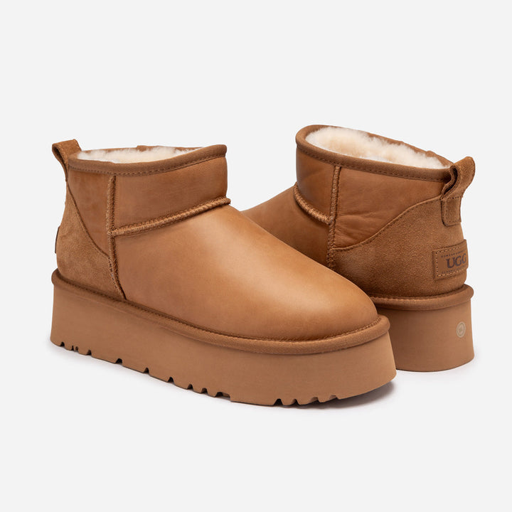 OZWEAR UGG Classic Platform Ultra Mini Boot (Oiled Leather) (4.5cm)