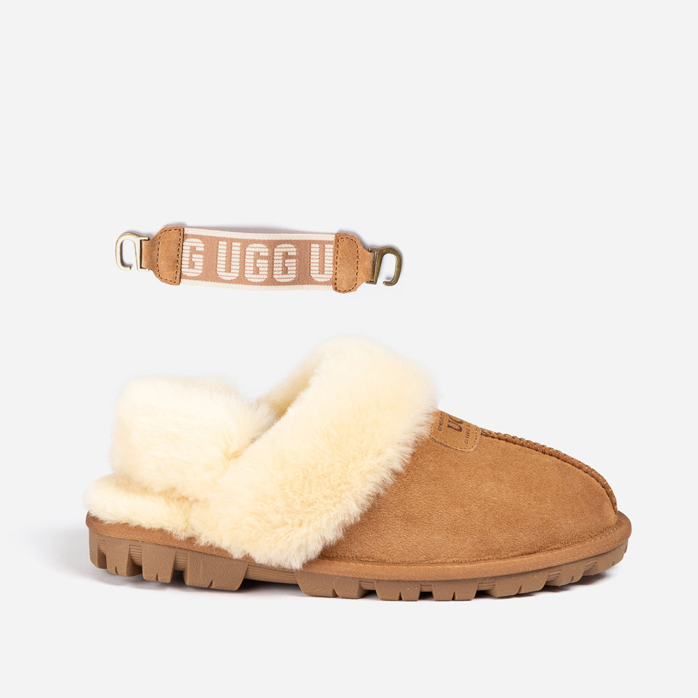 OZWEAR UGG Coquette Slipper (Elastic Logo & Wool Strap) (Detachable Feature)